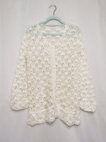 Load image into Gallery viewer, Vintage 80s white handmade sheer crochet long jumper top
