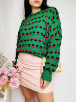 Load image into Gallery viewer, Vintage 90s green minimalist patterned crew neck jumper
