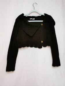 Vintage 90s dark brown knitted crop jumper to