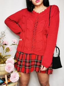 Vintage 90s vine red argyle knit minimalist jumper top