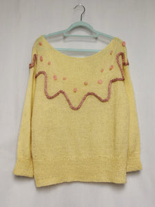 Vintage 90s handmade pastel yellow boat neck jumper top