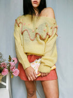 Load image into Gallery viewer, Vintage 90s handmade pastel yellow boat neck jumper top
