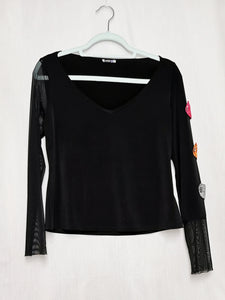Vintage 90s minimalist black mesh sleeve Party top blouse