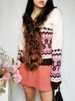 Load image into Gallery viewer, Vintage 90s handmade fair isle cardigan with fluffy collar
