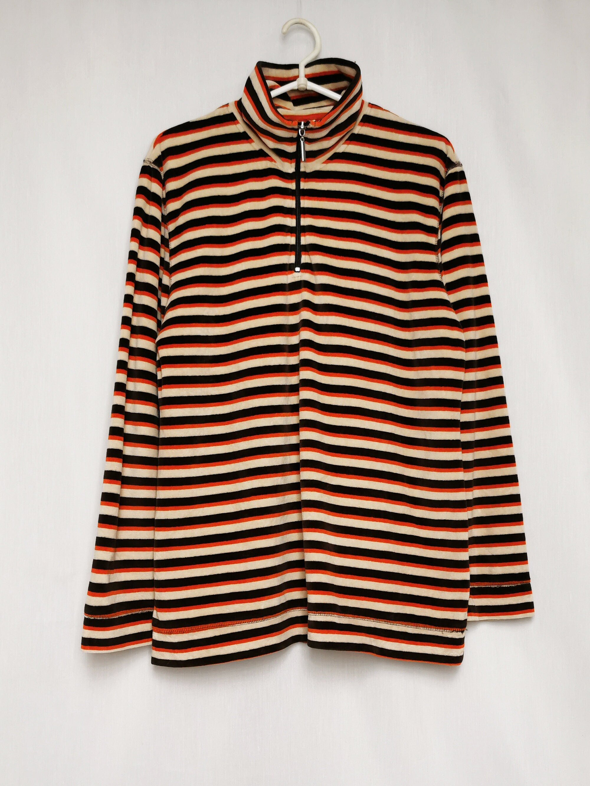 Vintage 90s striped quarter zip velveteen sweatshirt top