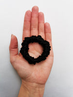 Load image into Gallery viewer, Handmade Vintage Style SMALL silky black hair scrunchy
