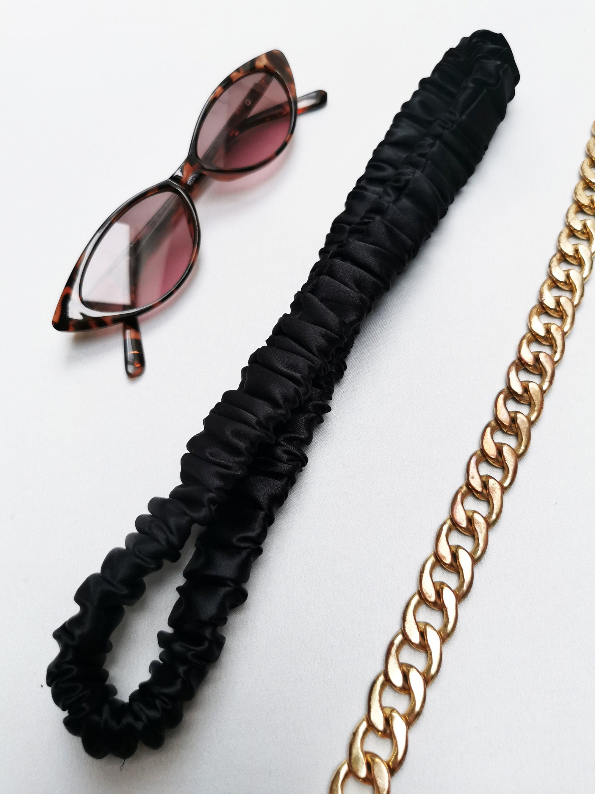 Handmade silky black Scrunchy & Headband set, 100% silk