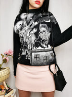 Load image into Gallery viewer, Vintage 90s black shimmer cat print sweatshirt jumper
