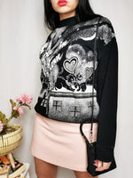 Load image into Gallery viewer, Vintage 90s black shimmer cat print sweatshirt jumper
