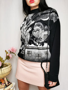 Vintage 90s black shimmer cat print sweatshirt jumper