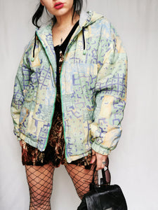 Vintage 90s pastel abstract print sports jacket with a hood