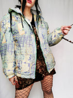 Load image into Gallery viewer, Vintage 90s pastel abstract print sports jacket with a hood
