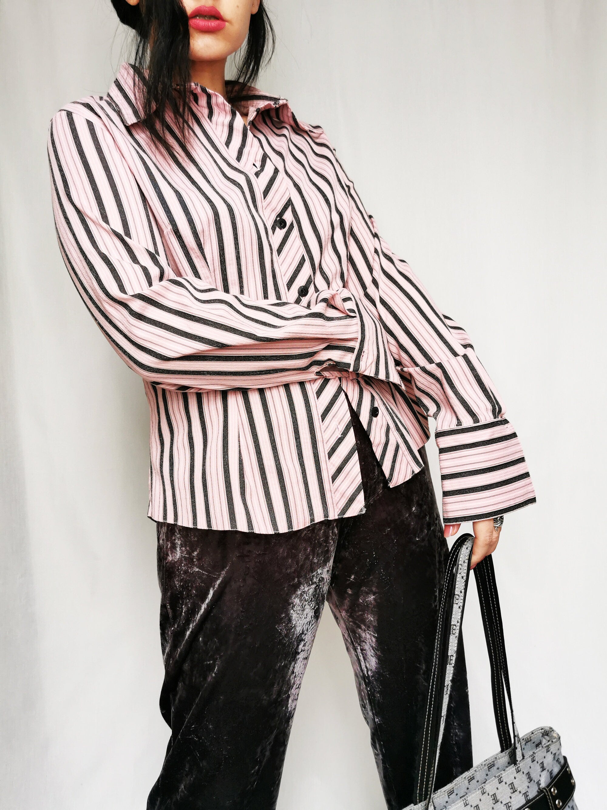 Vintage 90s pink striped formal smart woman shirt
