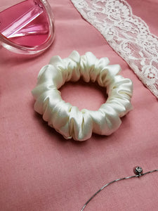 Handmade Vintage Style Small pearl white hair scrunchy, 100% silk