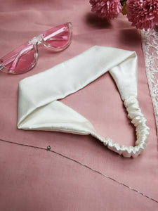 Handmade silky pearl white hair secure headband, 100% silk