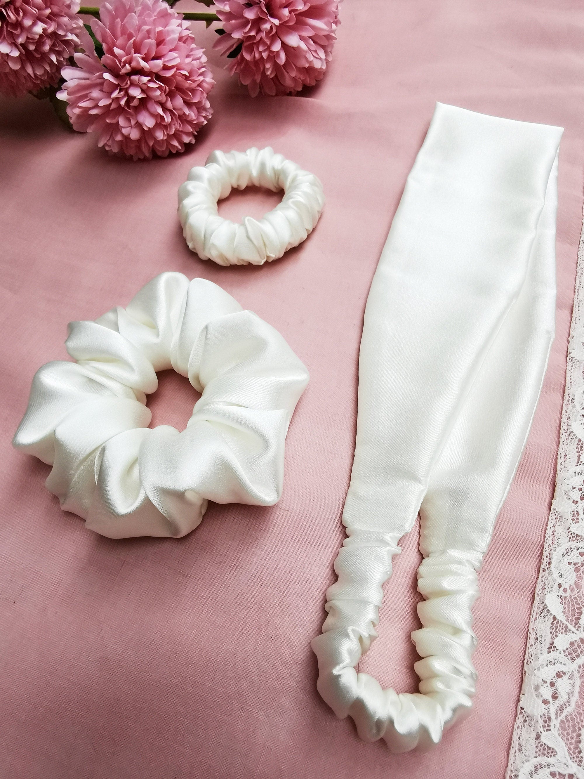 Handmade silky pearl white hair secure headband, 100% silk