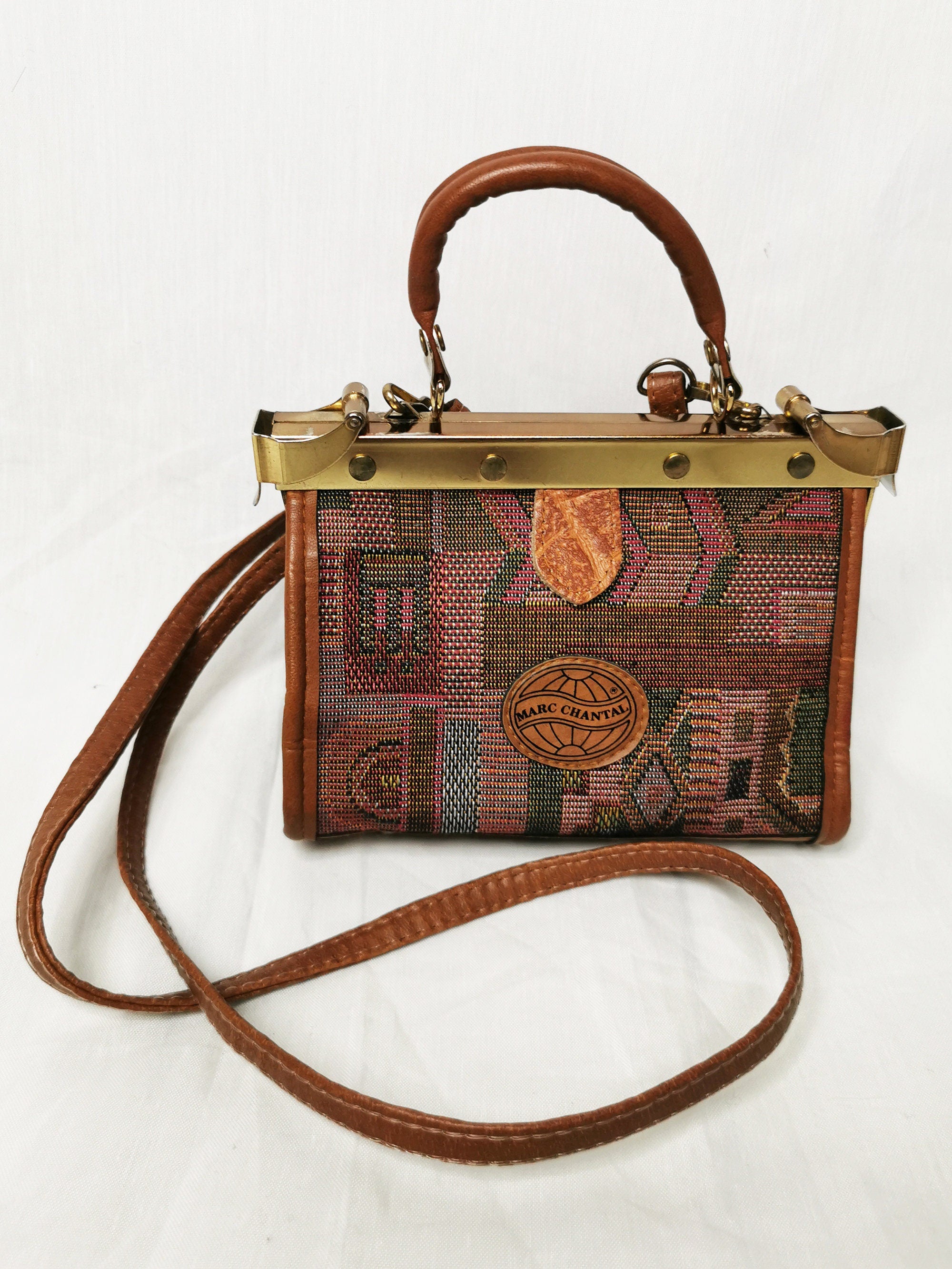 Vintage 80s retro small Carpet crossbody frame bag