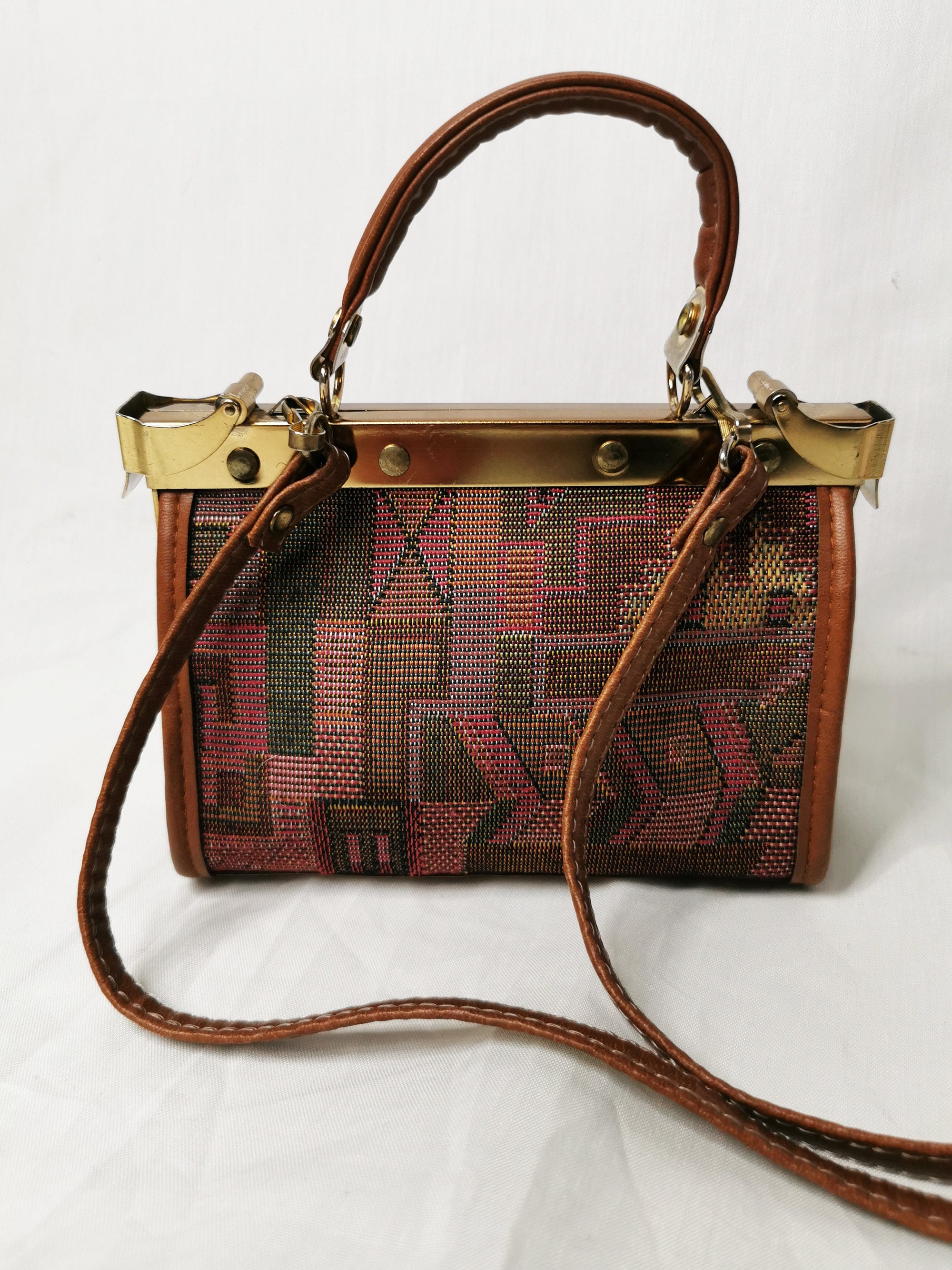 Vintage 80s retro small Carpet crossbody frame bag