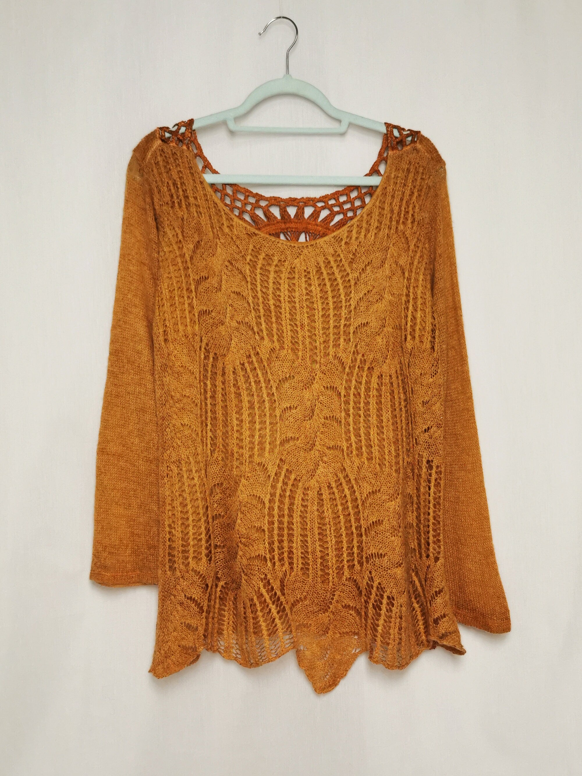 Vintage 90s cooper brown sheer knit long jumper to