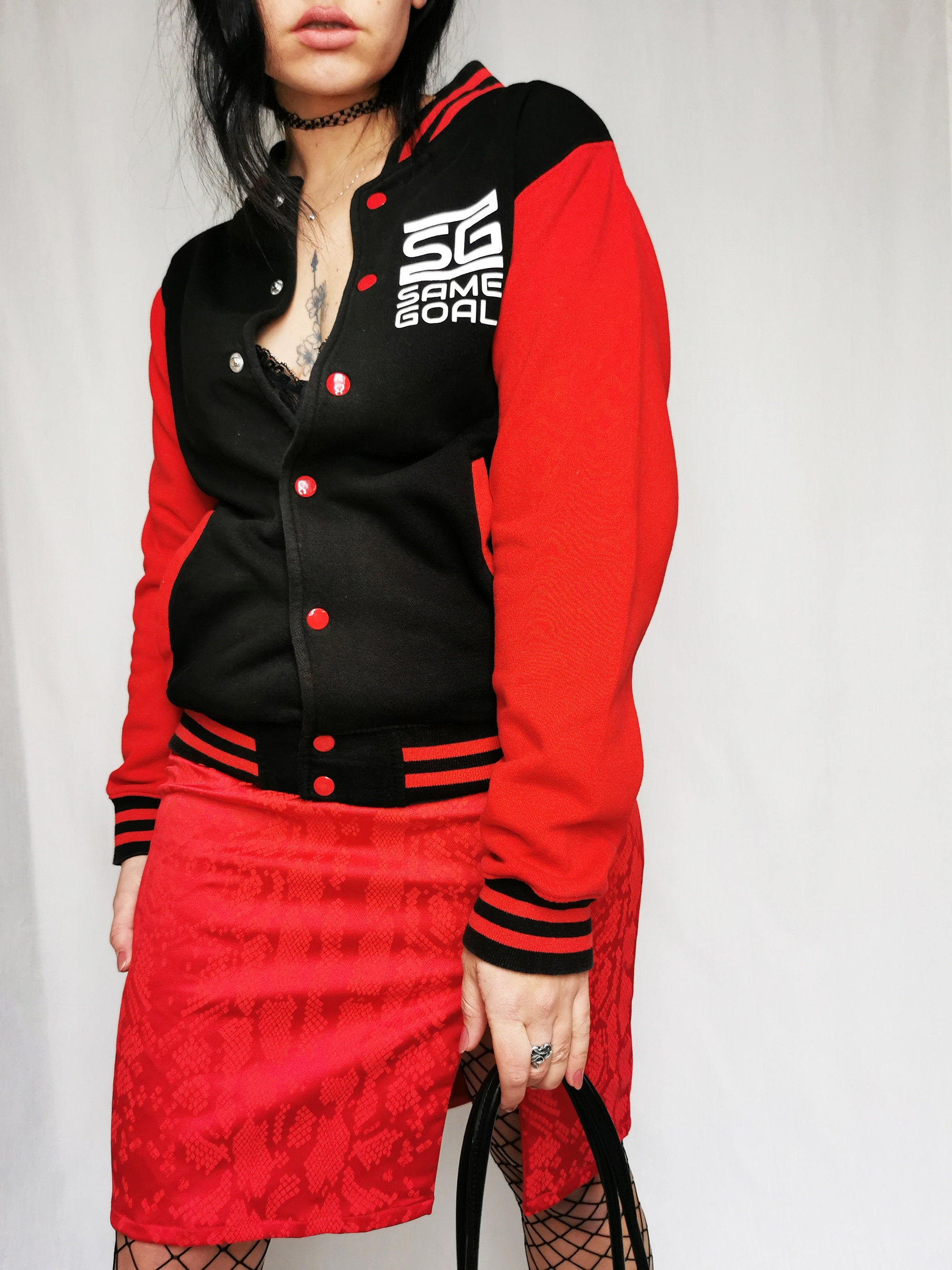 Vintage 90s red & black buttons down varsity sweatshirt