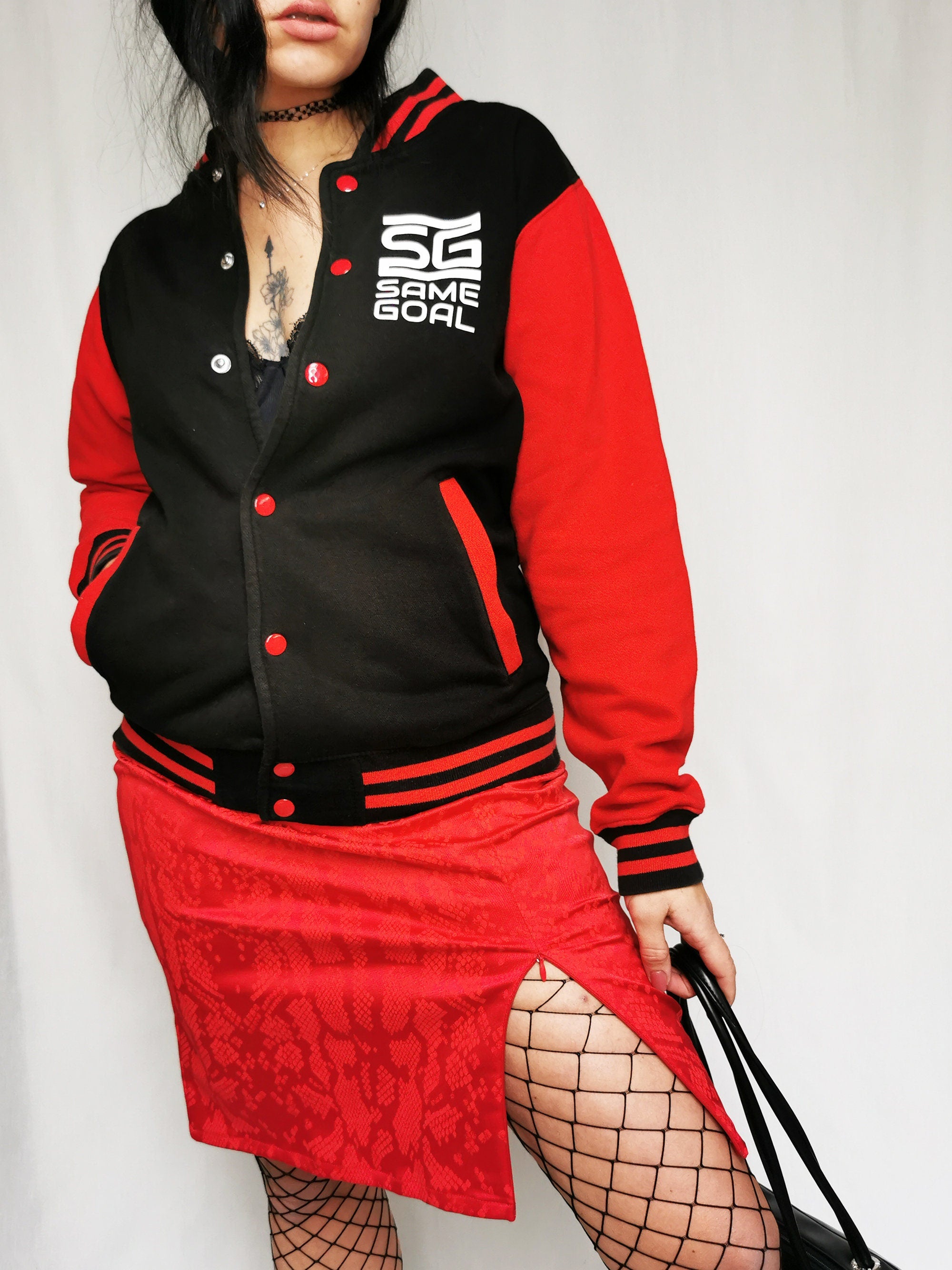 Vintage 90s red & black buttons down varsity sweatshirt