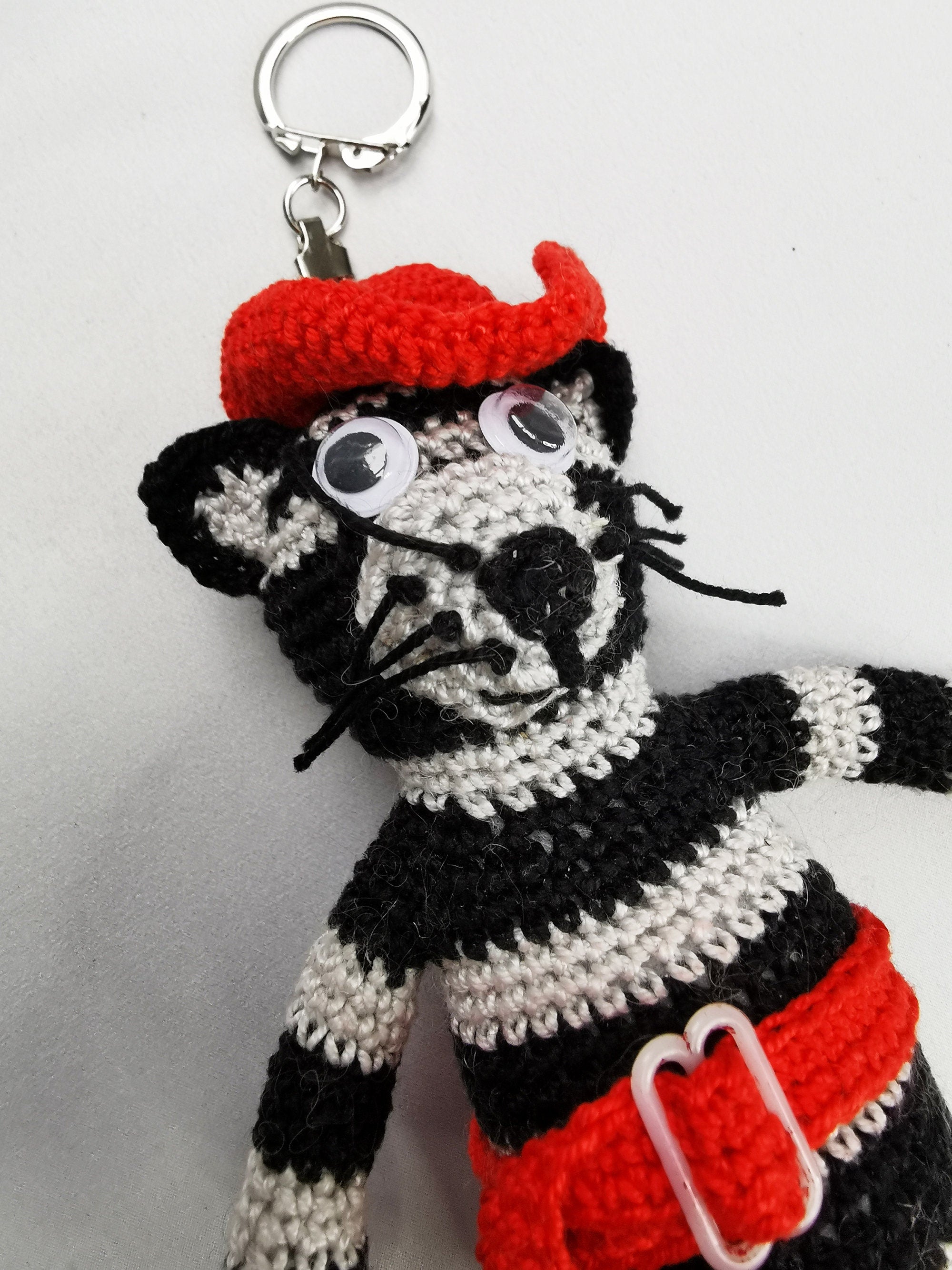 Handmade crochet striped Cat keychain, Christmas gift