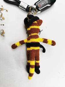 Handmade crochet brown striped Cat keychain, Christmas gift