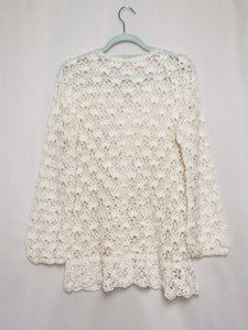 Vintage 80s white handmade sheer crochet long jumper top