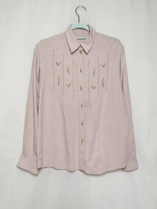 Vintage 90s light lilac folk embroidery smart blouse shirt