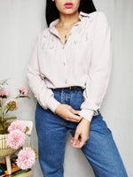 Load image into Gallery viewer, Vintage 90s light lilac folk embroidery smart blouse shirt
