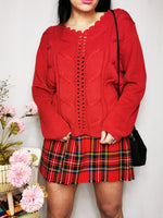 Load image into Gallery viewer, Vintage 90s vine red argyle knit minimalist jumper top
