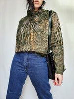 Load image into Gallery viewer, Vintage 80s abstract animal print rollneck blouse top
