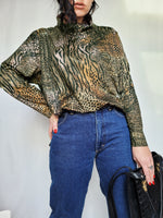 Load image into Gallery viewer, Vintage 80s abstract animal print rollneck blouse top
