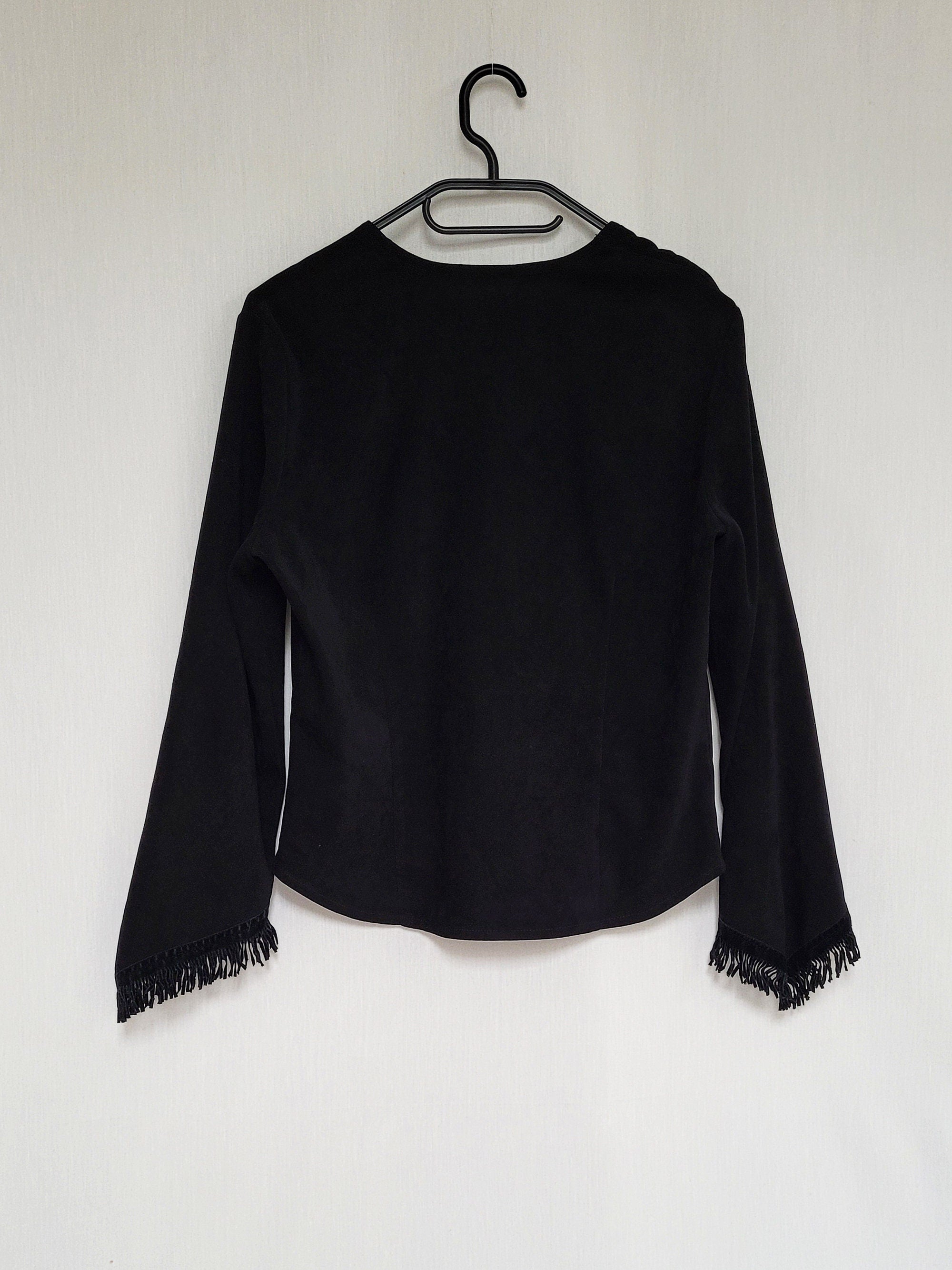 Vintage 90s faux suede black fringed Boho top