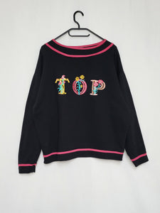 Vintage 90s black minimalist embroidered sweatshirt jumper