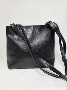 Vintage 90s black leather reptile print tote shoulder bag