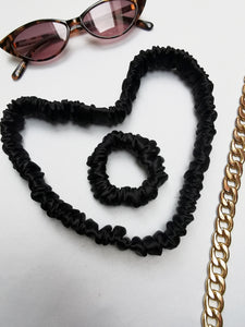 Handmade silky black Scrunchy & Headband set, 100% silk