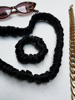 Load image into Gallery viewer, Handmade silky black Scrunchy &amp; Headband set, 100% silk
