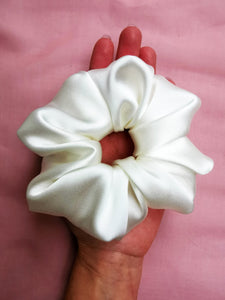 Handmade Vintage Style BIG pearl white hair scrunchy, 100% silk