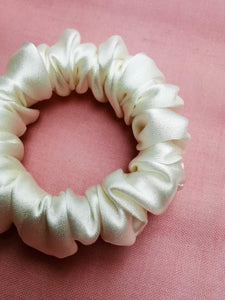 Handmade Vintage Style Small pearl white hair scrunchy, 100% silk