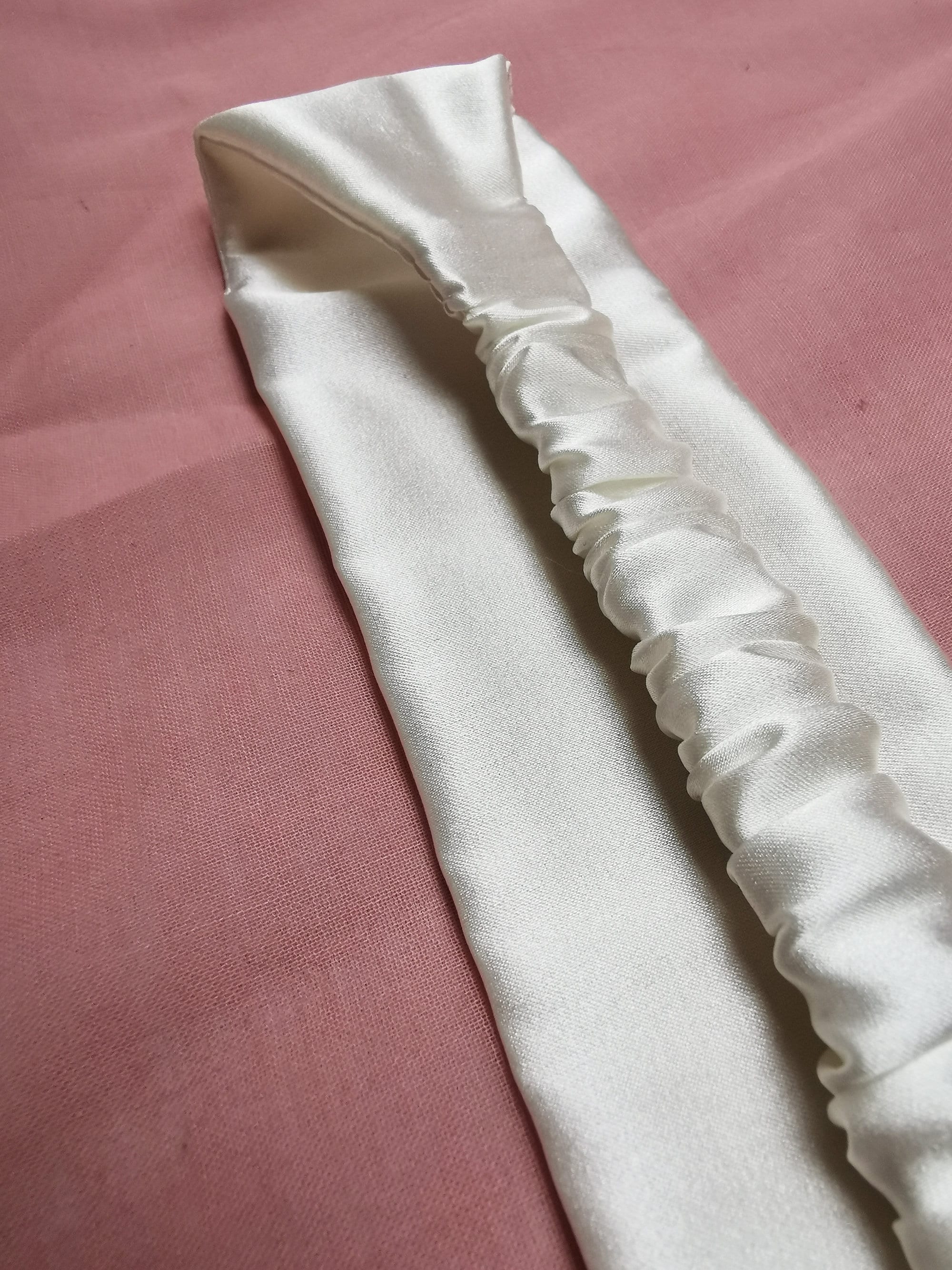 Handmade silky pearl white hair secure headband, 100% silk