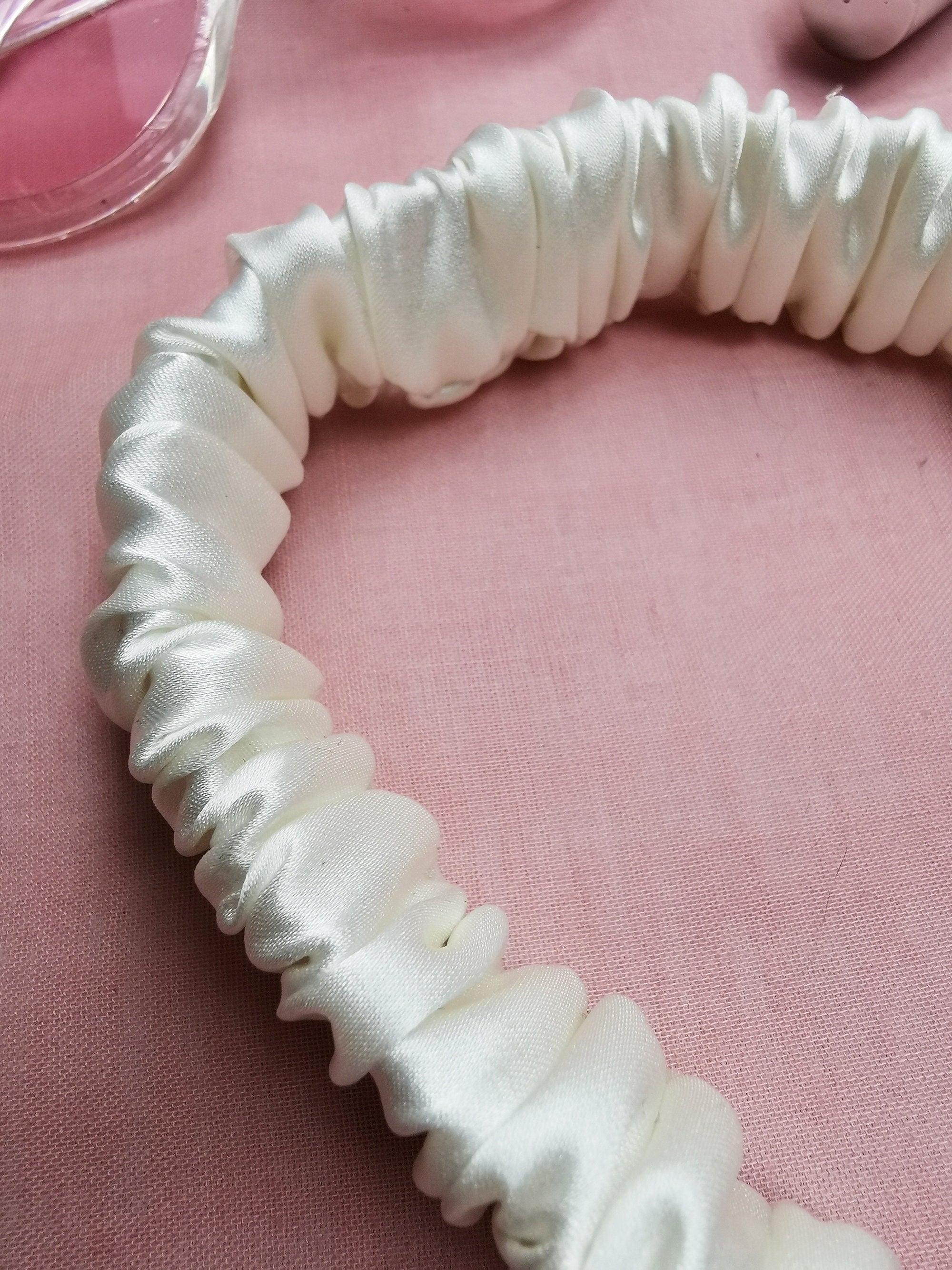 Handmade pearl white Bath & SPA hair secure headband, 100% silk