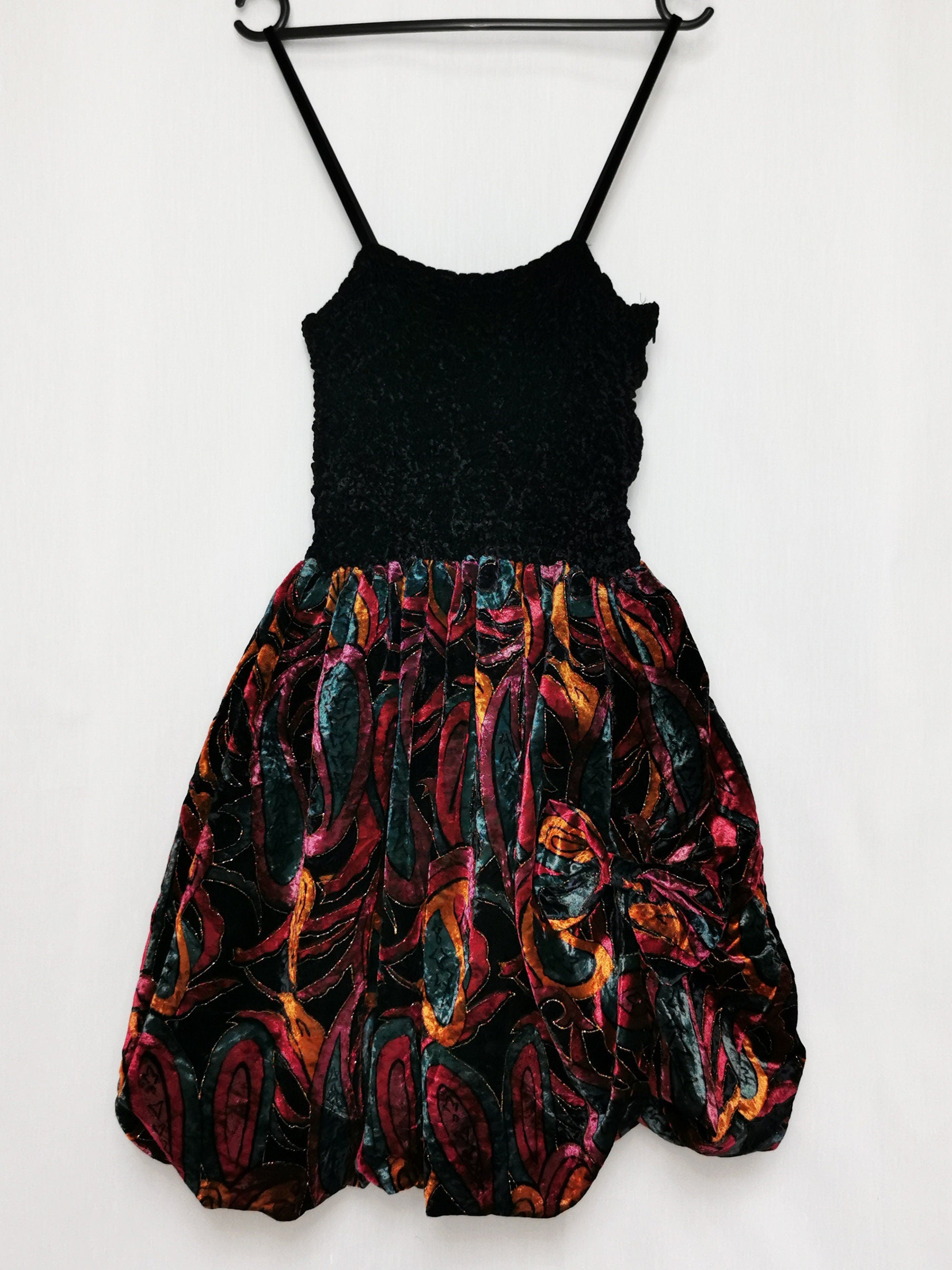 Vintage 90s velveteen spaghetti straps mini bubble dress