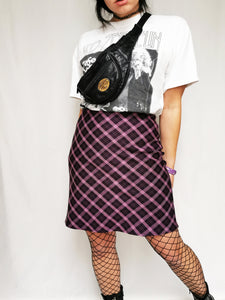 Vintage 90s tartan plaid purple midi A-line skirt
