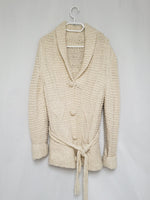 Load image into Gallery viewer, Vintage 80s handmade cream knitted chunky belted cardigan
