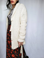 Load image into Gallery viewer, Vintage 80s handmade cream knitted chunky belted cardigan
