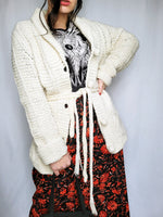 Load image into Gallery viewer, Vintage 80s handmade cream knitted chunky belted cardigan
