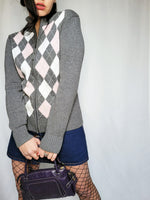 Load image into Gallery viewer, Vintage 90s grey argyle print zipped jumper cardigan
