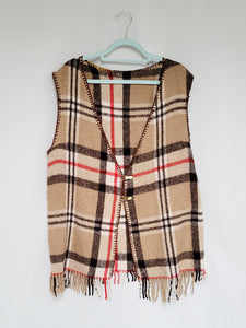 Vintage 70s handmade brown tartan plaid vest gilet top