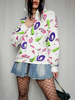 Load image into Gallery viewer, Vintage 90s white abstract print quarter zip sweatshirt
